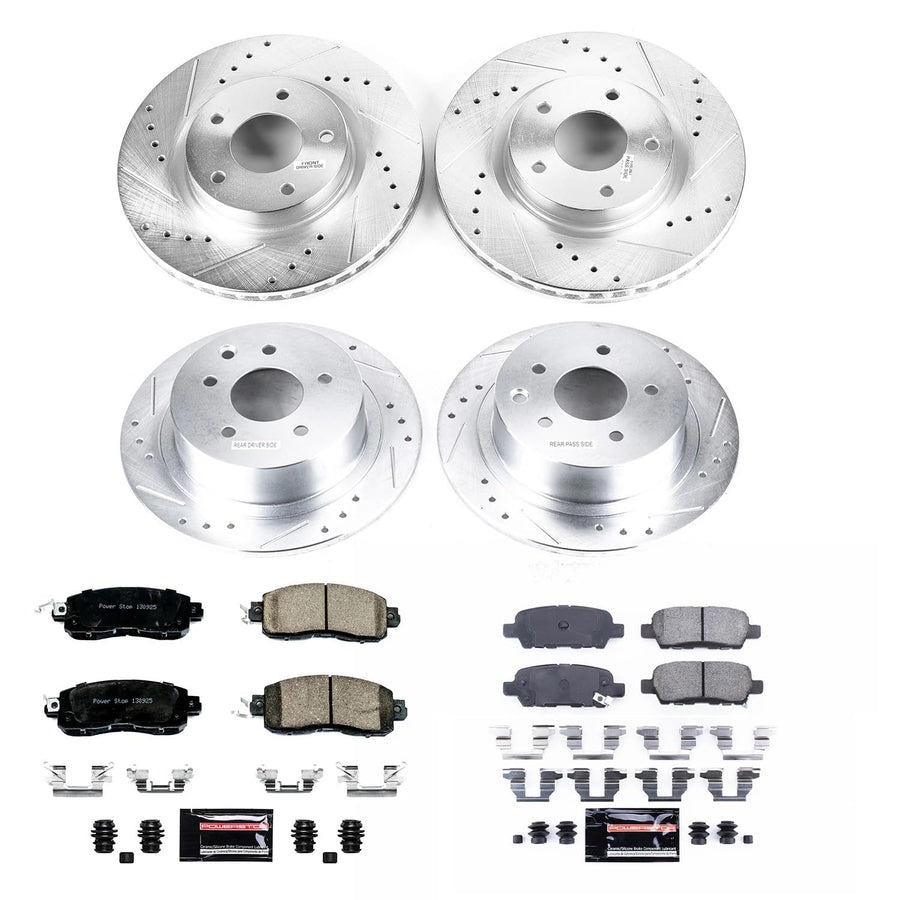 Brake Kit Power Stop For 2013 2014 2015 2016 2017 2018 2019 2020 2021 2022 2023 Nissan Altima Front and Rear Z23 Carbon Fiber Brake Pads with Drilled and Slotted Brake Rotors K6495