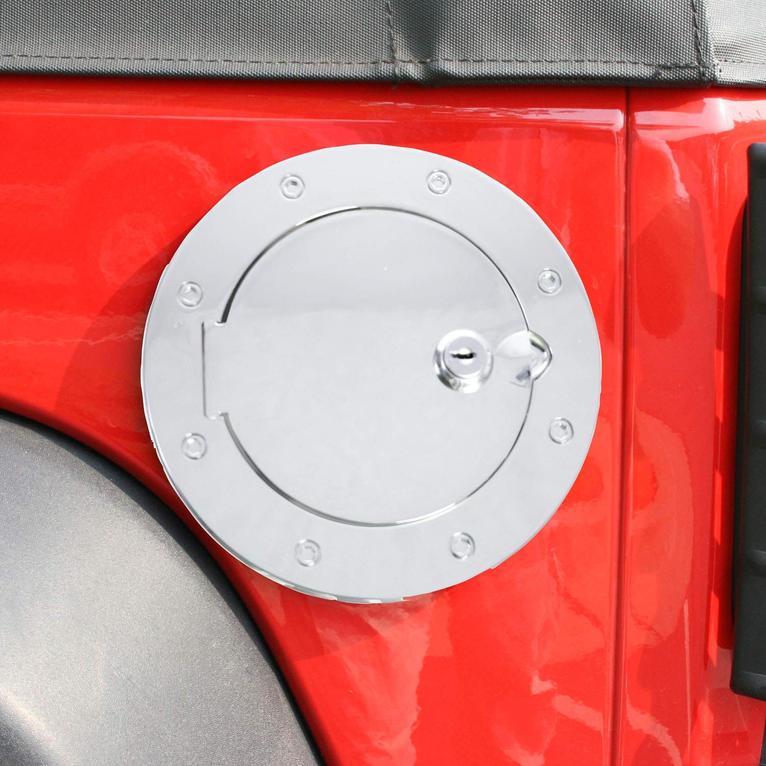 Gas Cap Door, Locking, Rugged Ridge Stainless Steel | 11134.03 | Fits 2007-2018 Jeep Wrangler JK