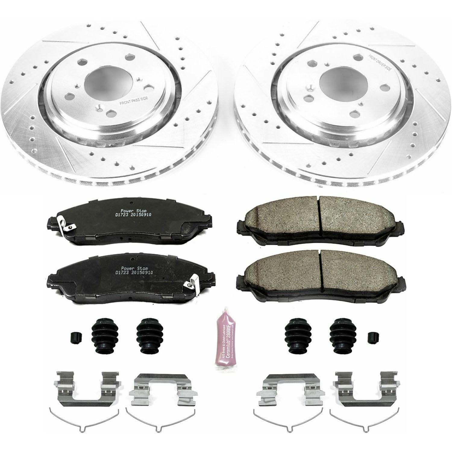 Brake Kit Power Stop For Acura MDX Honda Ridgeline Pilot Front Z23 Carbon Fiber Brake Pads with Drilled and Slotted Brake Rotors K7352