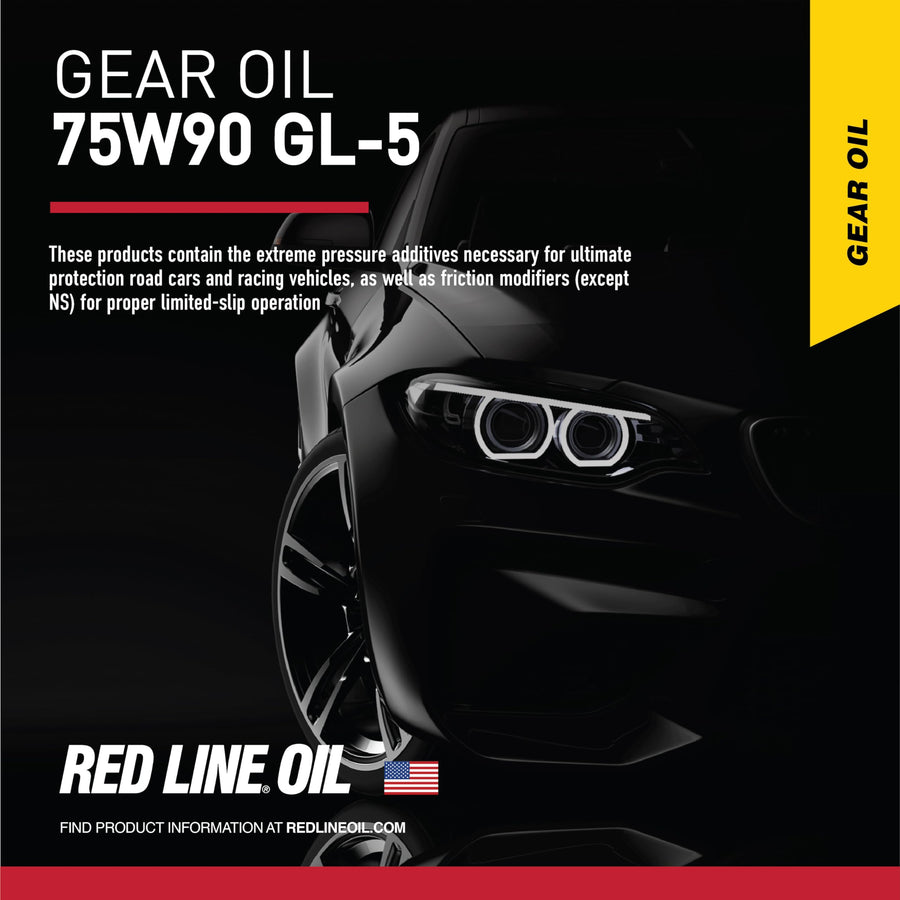 75W90 Red Line GL-5 Synthetic Gear Oil for Hypoid Limited Slip Differentials - 1 Quart (12 Pack)
