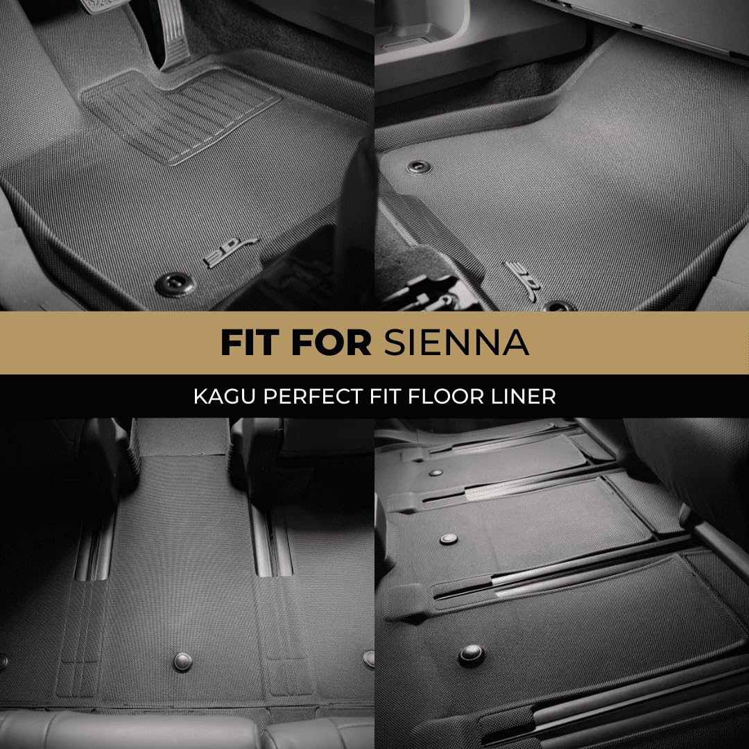 Kagu Floor Mat (Black) 3D MAXpider Custom Fit Compatible with Toyota Sienna 8-Seat 2021-2026 - Full Set
