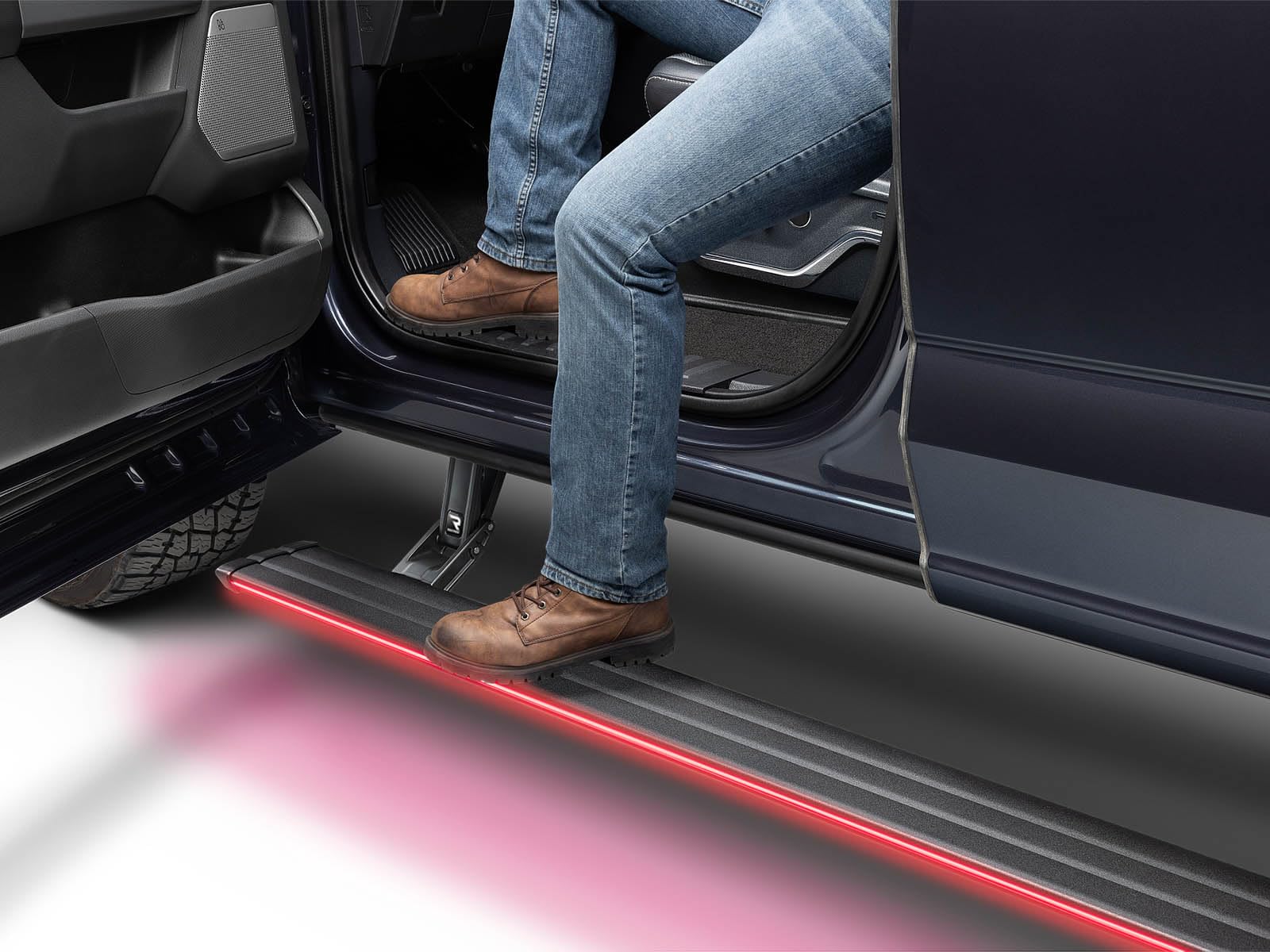 AMP Research PowerStep Vision RealTruck | Fits 2013-2017 RAM 1500/2500/3500 | 96139-01A | Rust Proof Aluminum Retractable Electric Steps with LED Step Lights