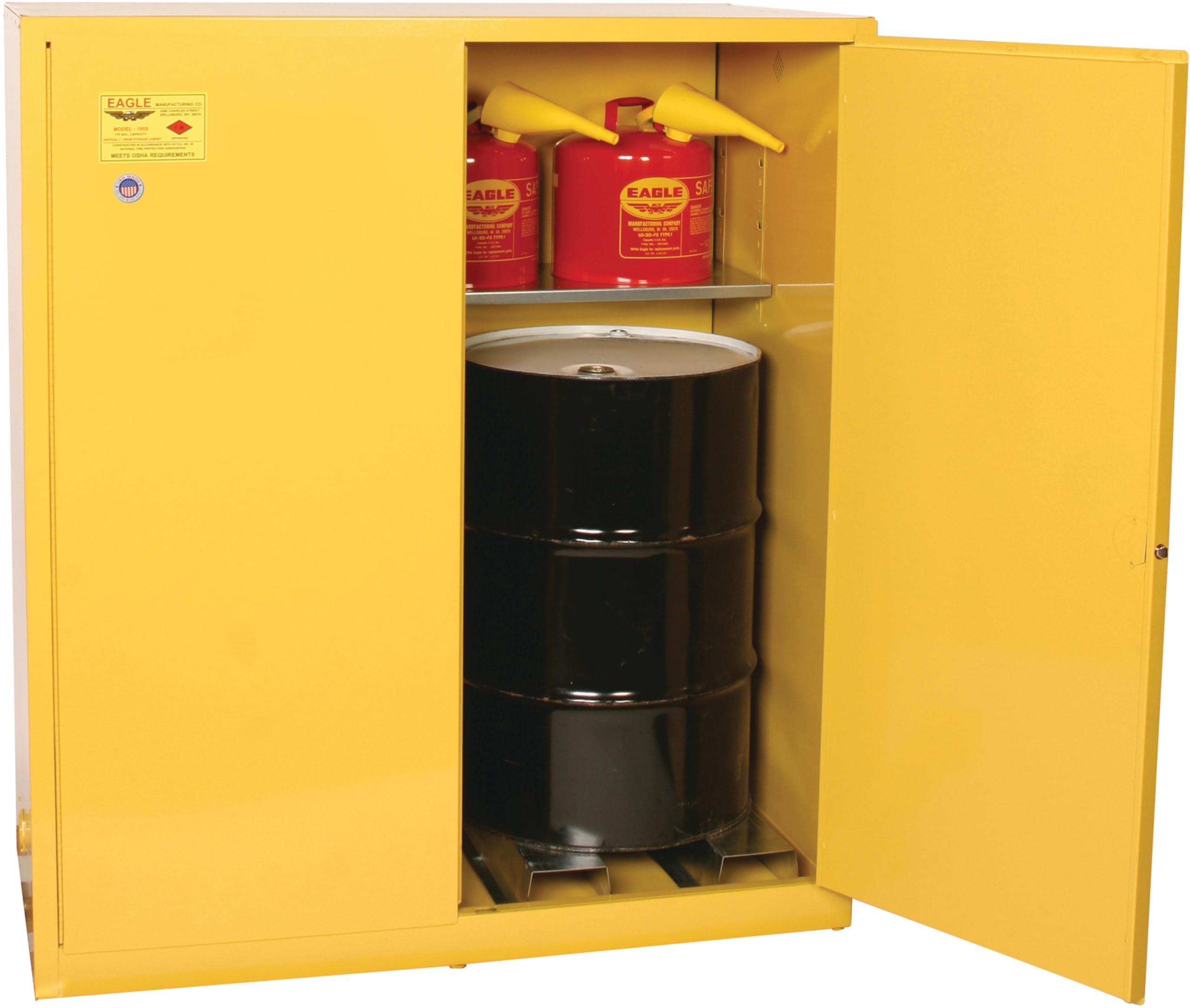 110 Gallon Eagle American Made F﻿lammable Liquid Storage Cabinet, Manual-Close Fireproof Cabinet for Schools, Garages, Manufacturing Facilities, 59" x 34" x 65", 1955X