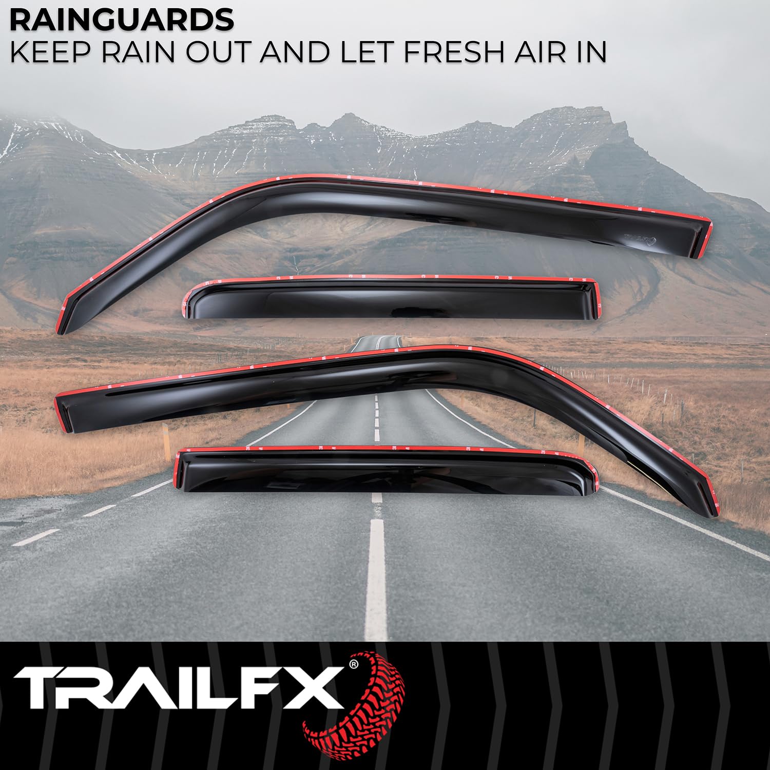 TrailFX Rain Guards Low Profile Fits 2010-2024 Toyota 4Runner in-Channel Smoked Window Vents Acrylic Rainguards Snap-in Installation Set of 4 Rain Guards TrailFX 4242IC