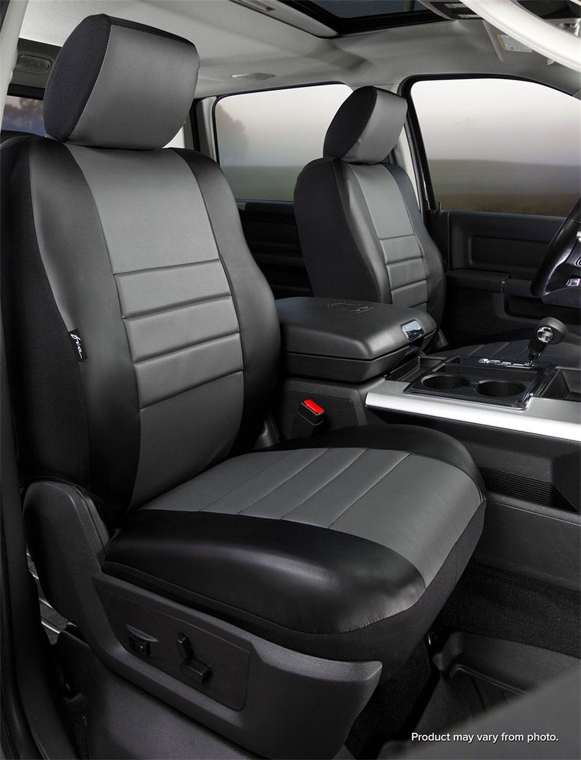 Gray FIA SL69-41 Custom Fit Front Seat Cover Bucket Seats - Leatherette (Black w/Gray Center Panel)