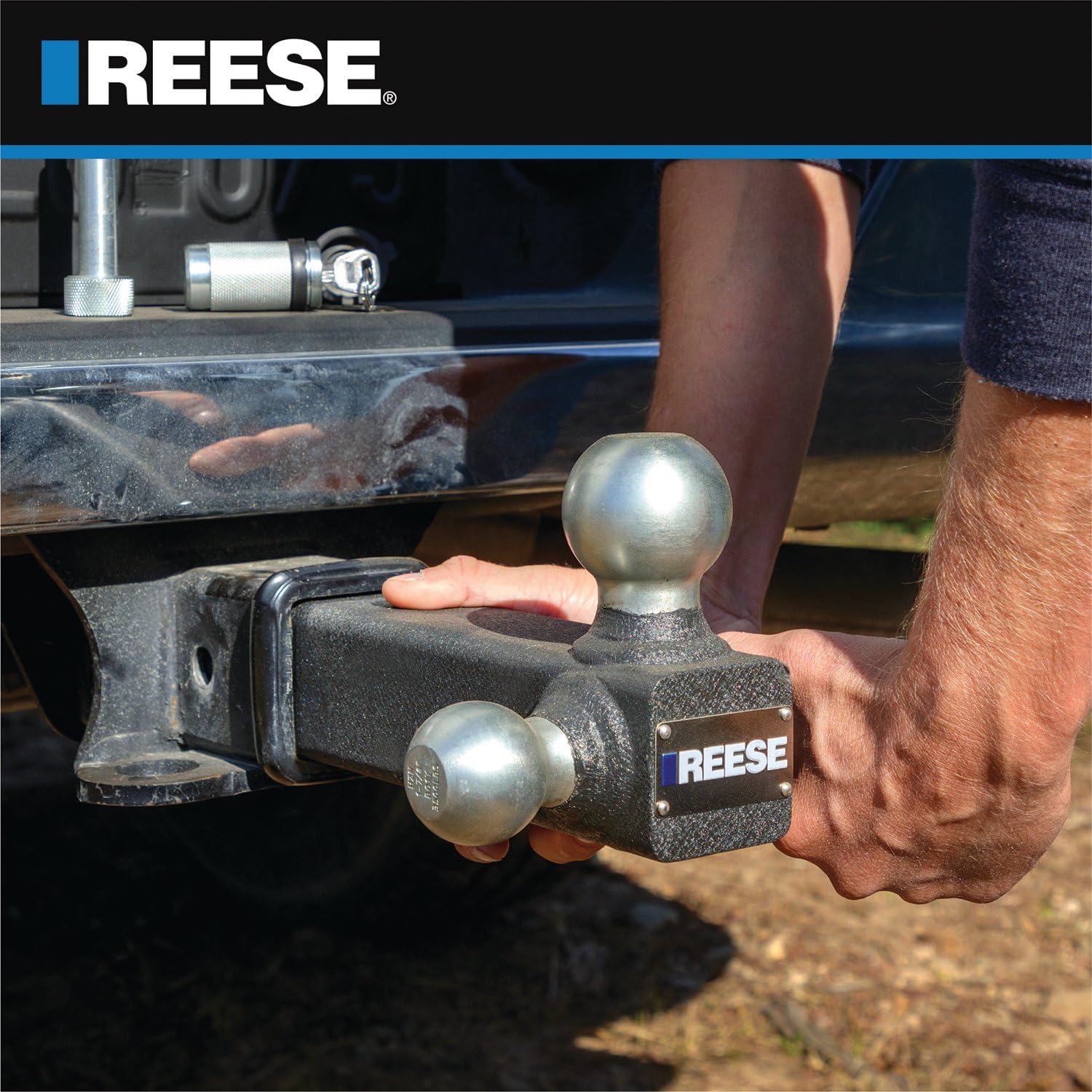 Tri-Ball Reese 7097800 Trailer Hitch Ball Mount, (1-7/8 Inch, 2 Inch, 2-5/16 Inch Trailer Hitch Balls), Fits 2-1/2 Inch Square Receiver, 18,000 lbs. Capacity, Premium Black