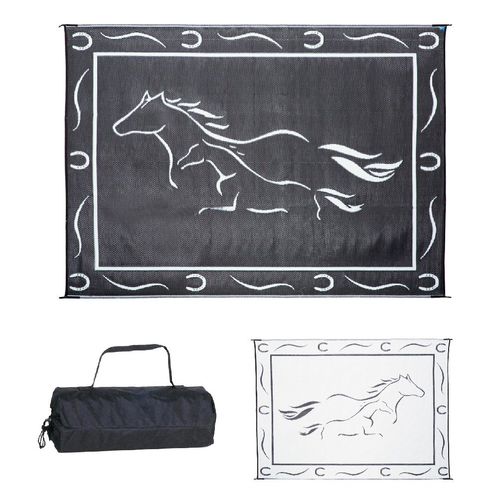Camping Stylish GH8111 Black/White 8-Feet x11-Feet Galloping Horses Mat