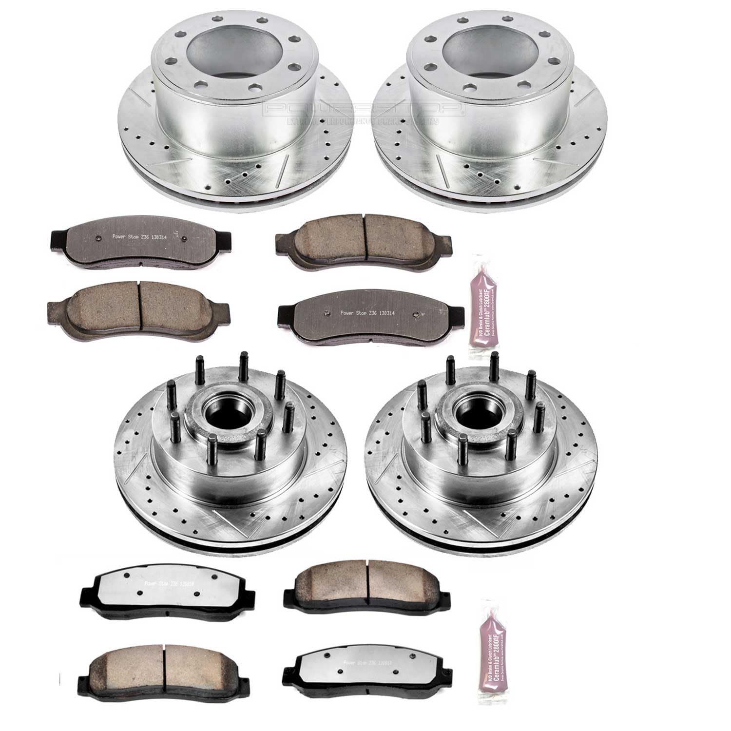 Power Stop K5587-36 Z36 Truck & Tow Front and Rear Brake Kit, Carbon Fiber Ceramic Brake Pads and Drilled/Slotted Brake Rotors For Ford F-350 Super Duty 2010 [Model Specific]