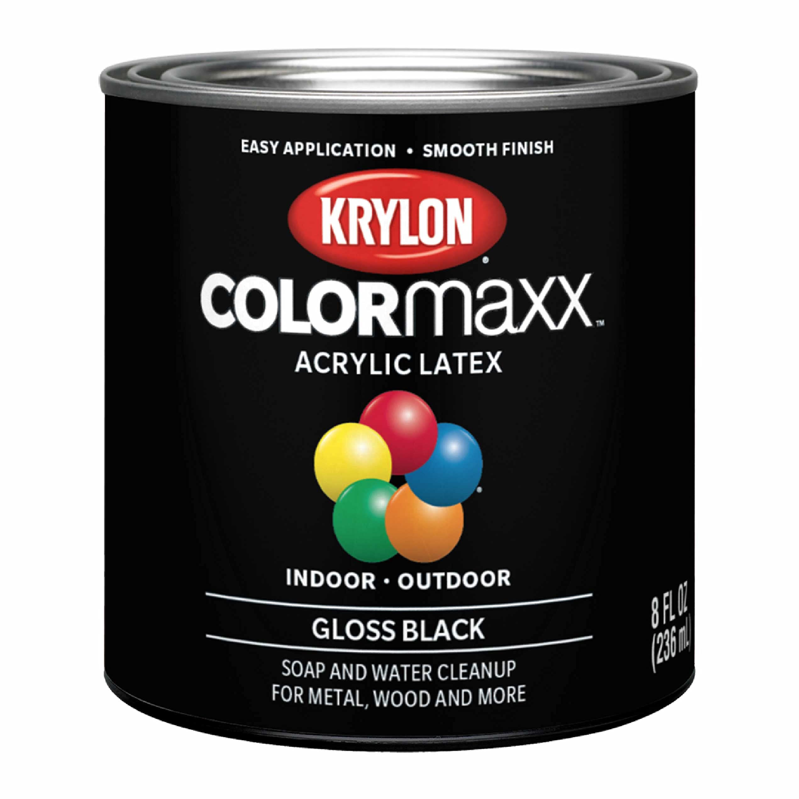 Krylon COLORmaxx K05605007 Acrylic Latex Brush On Paint for Indoor/Outdoor Use, ½ Pint, Gloss Black