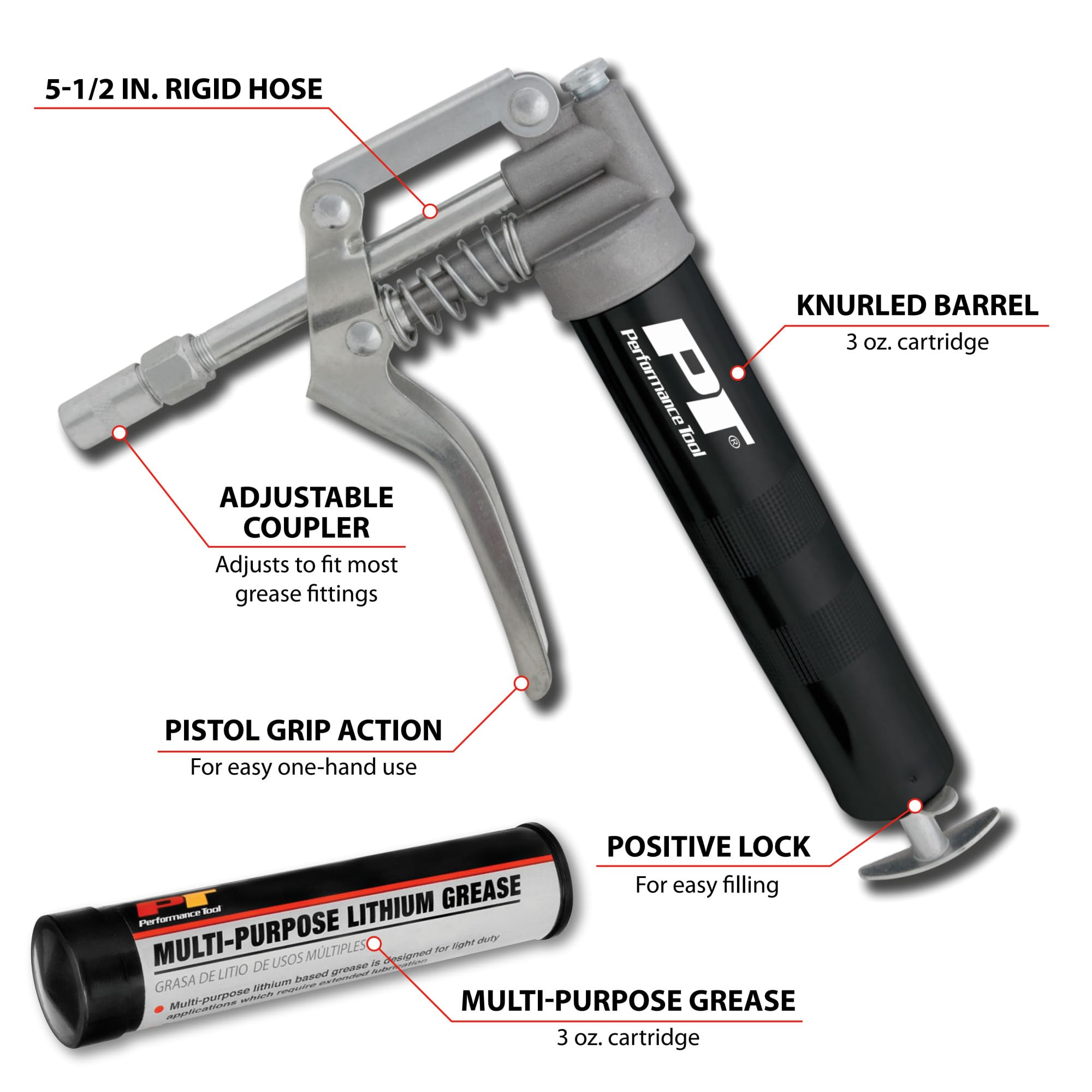 Mini Grease Gun Kit Performance Tool W54205 with Grease Black