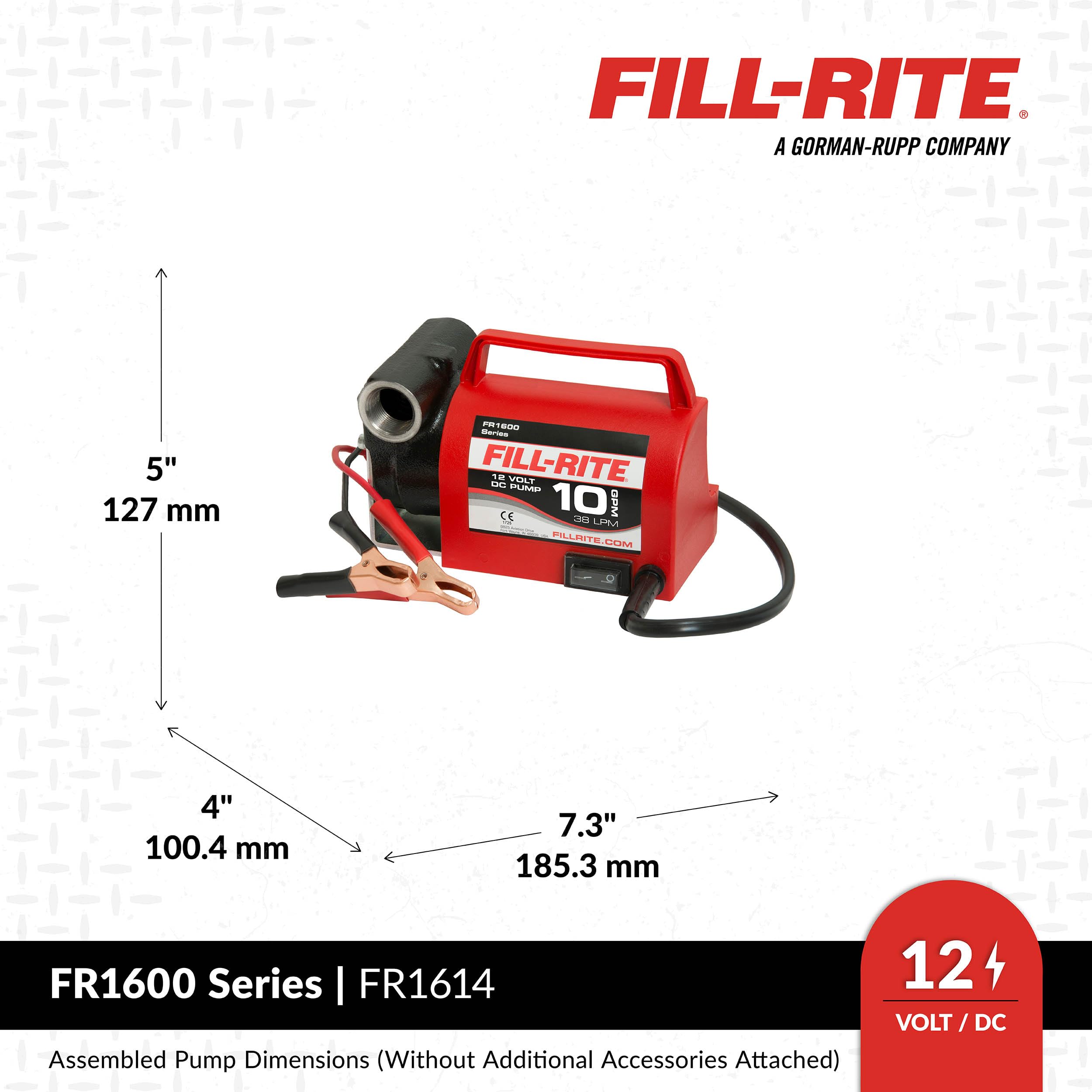 12V Fill-Rite FR1614 10 GPM Portable Fuel Transfer Pump for Diesel and Antifreeze with Suction and Discharge Hoses