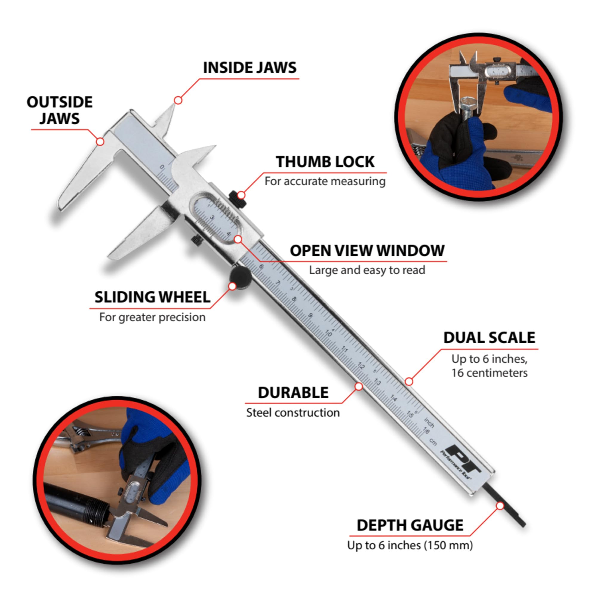 W80163 Performance Tool 6-Inch Non Digital Vernier Calipers Set