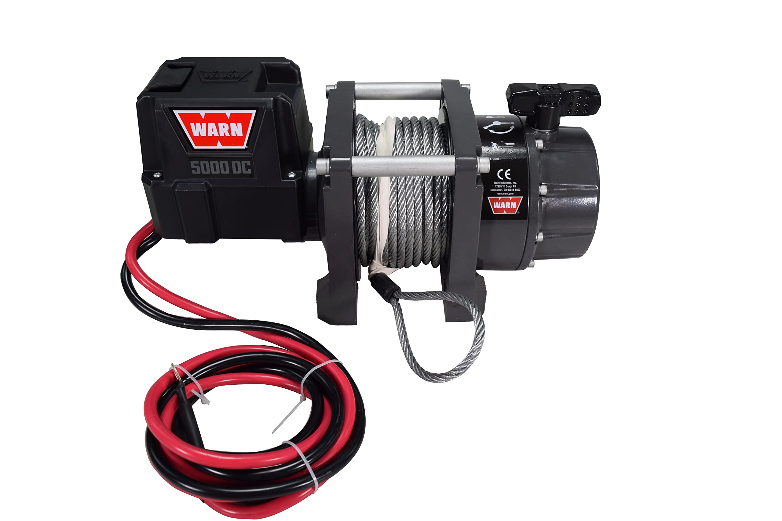 5000 WARN DC Series, 5000 lb Pulling Capacity | Heavy-Duty 12V DC Motor with Steel Cable, Hook & Remote Control | Powerful Utility Winch for Trailers, Workshops, Job Sites & Industrial Pulling