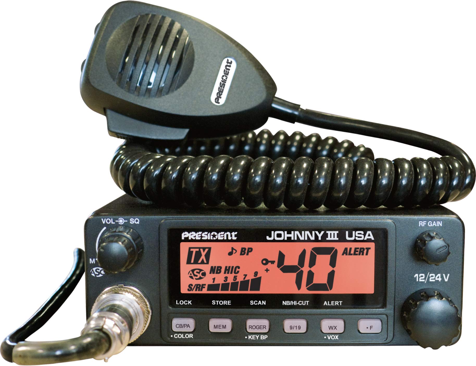 Johnny III President USA 40 Channel CB Radio 12 or 24V, Black