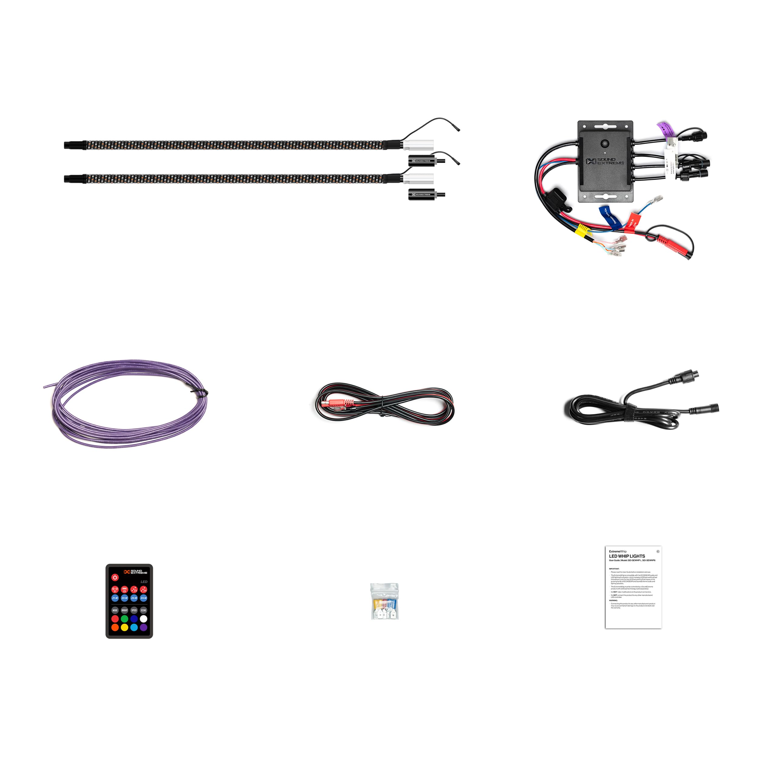 ExtremeWhip by ECOXEAR SoundExtreme 2X 4FT LED Whip and Quick Release Magnetic Whip Mount Waterproof Dirt Proof LEDCast Compatible - Includes 4-Zone LED Controller with Dual Control