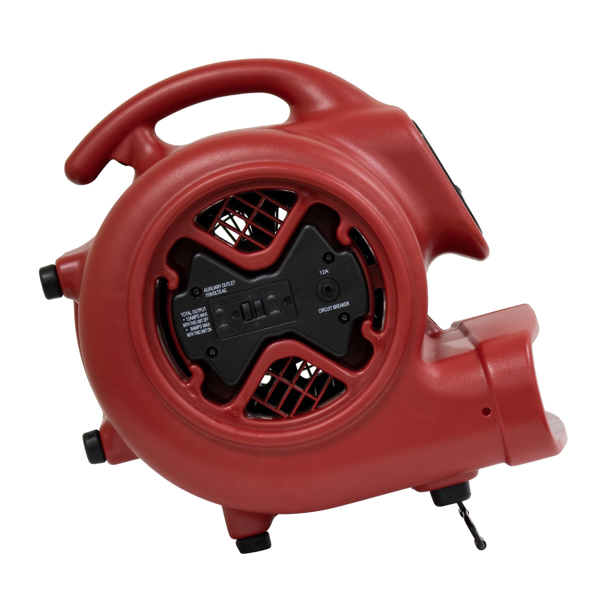 1/3 HP XPOWER 3 Speed Air Mover w/GFCI Power Outlets, Fan Type Carpet Blowers, Fan Diameter 8.25 in, Air Delivery 2400 cfm, Model# X-600A-Red