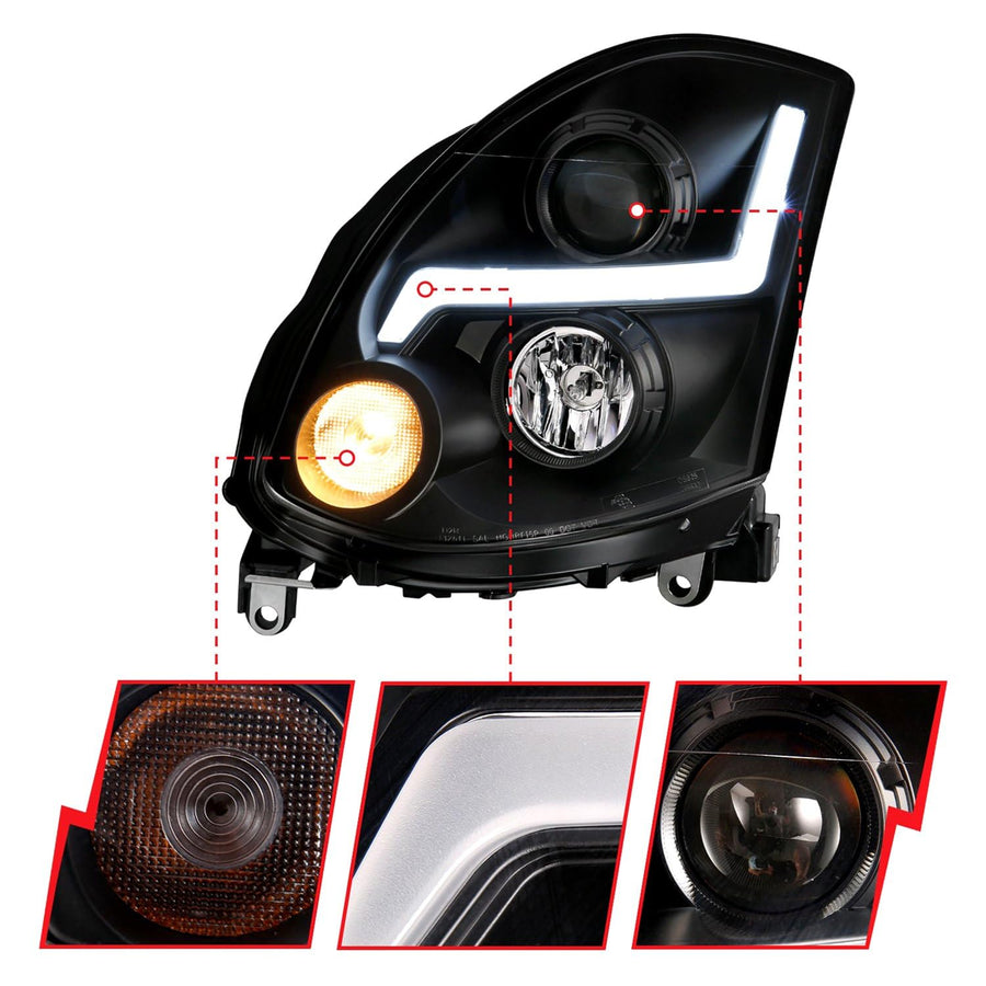 2003-2007 Infiniti G35 ANZO (121557) Projector Headlight Plank Style Black (HID Compatible, No HID Kit)