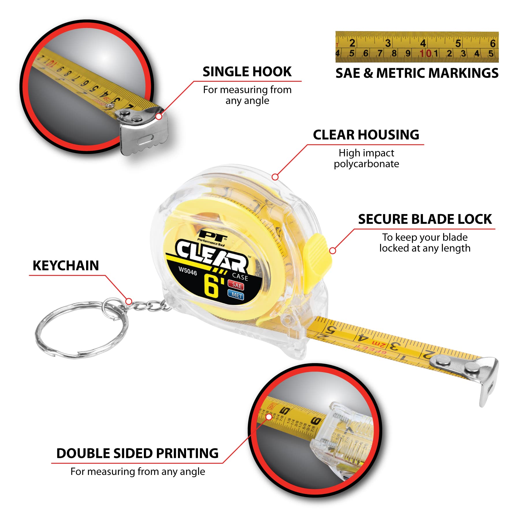 W5046 Performance Tool 6' X 1/2-Inch Clear Tape Measure