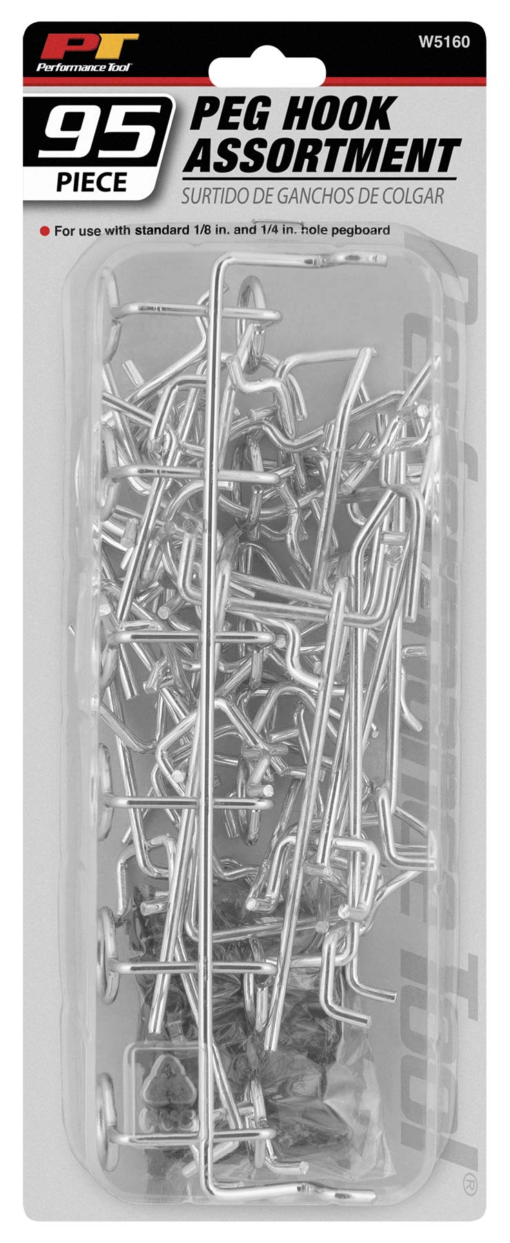 95pc Performance Tool W5160 Pegboard Metal Hook & Organizer Assortment | Pegboard Double Arm Hook, Single Arm Hooks, U-Hooks, V-Hooks L-Angled hook | Ideal for Home, Shop, Garage, Craft Room & Office