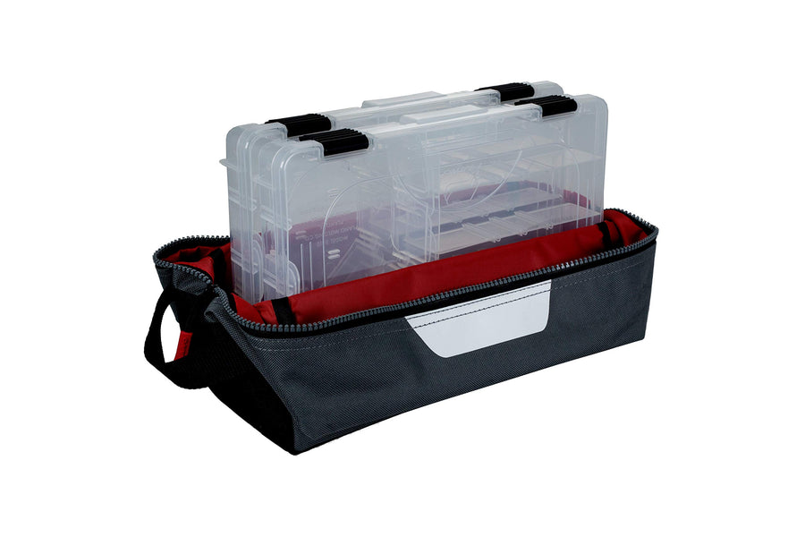 Weekend Series Plano 3600 Fold-Down Speedbag, Gray Fabric, Includes 2 3600 Stowaway Utility Boxes, Fishing Tackle Soft Storage Bag with EZ Label System, Charcoal