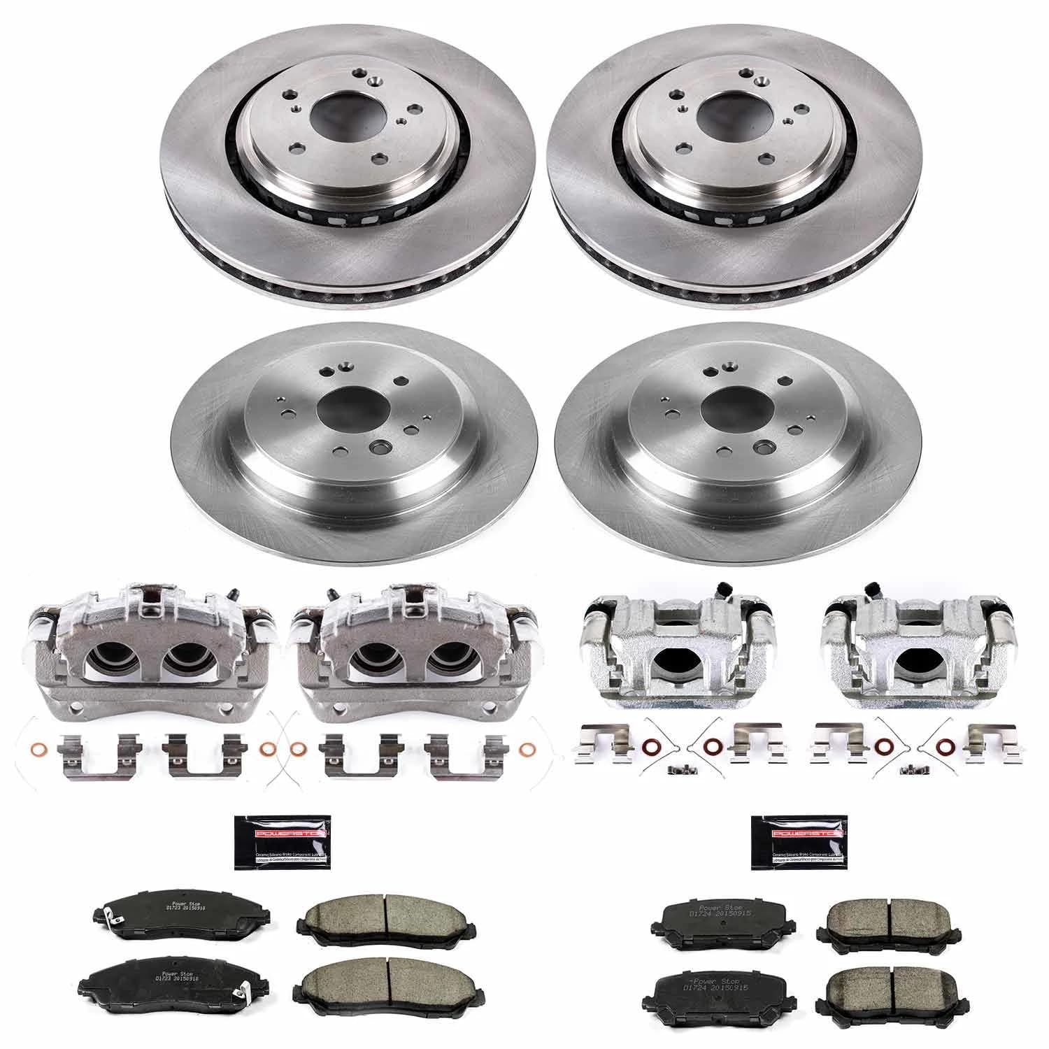 Power Stop Autospecialty KCOE6956 Replacement Front and Rear Caliper Kit-Rotors, Ceramic Brake Pads, Calipers For Acura MDX 2014-2016 [Model Specific]
