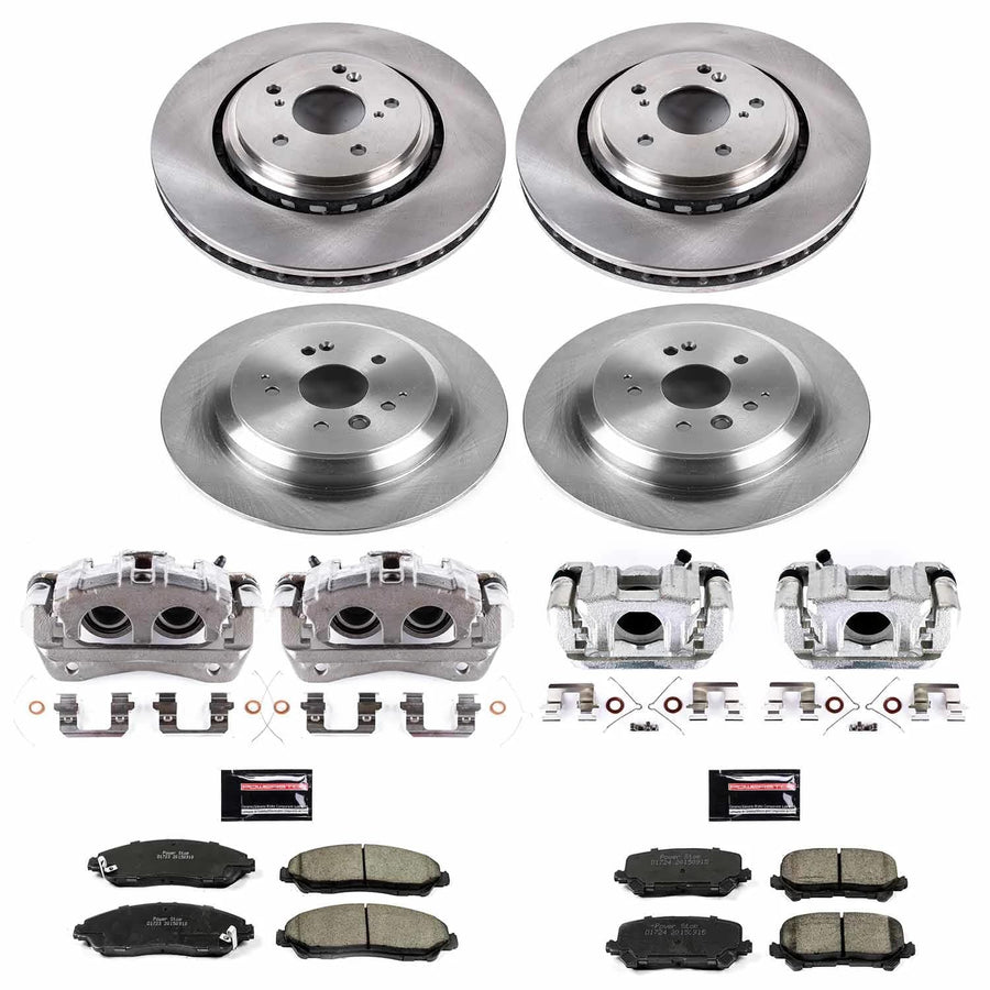 Power Stop Autospecialty KCOE6956 Replacement Front and Rear Caliper Kit-Rotors, Ceramic Brake Pads, Calipers For Acura MDX 2014-2016 [Model Specific]