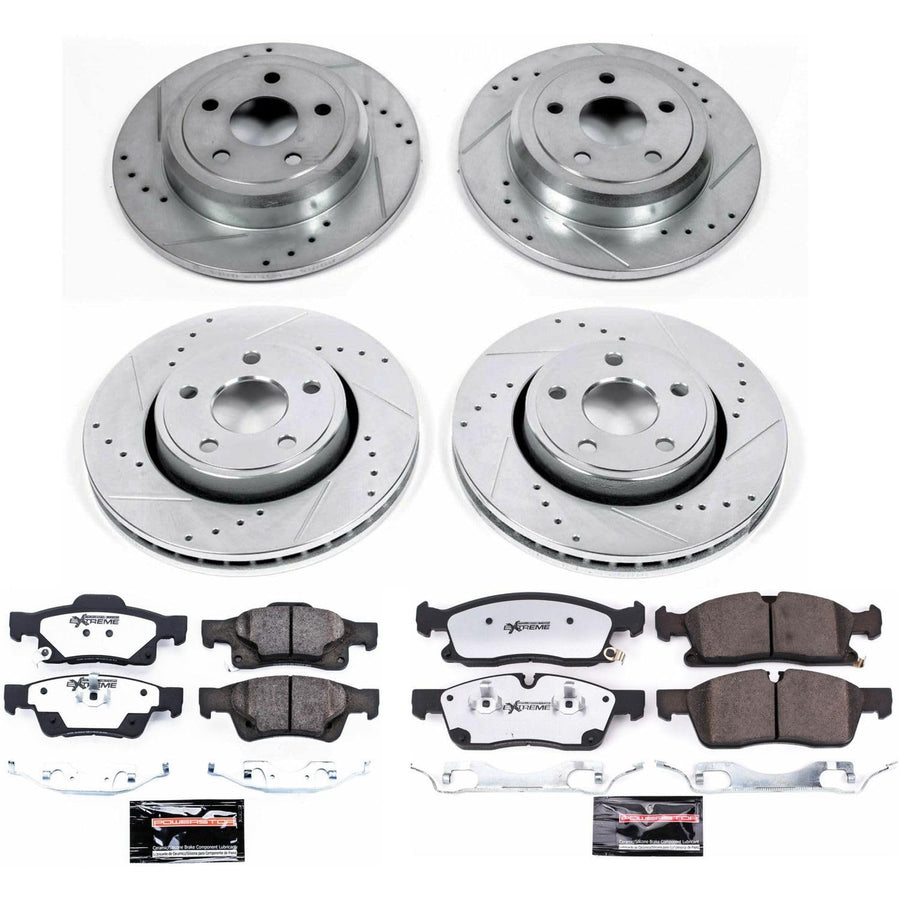 Front and Rear Brake Kit Power Stop For 2017 2018 2019 2020 Jeep Grand Cherokee - Truck & Tow Carbon Fiber Ceramic Brake Pads & Drilled and Slotted Rotors Replacement, K7413-36