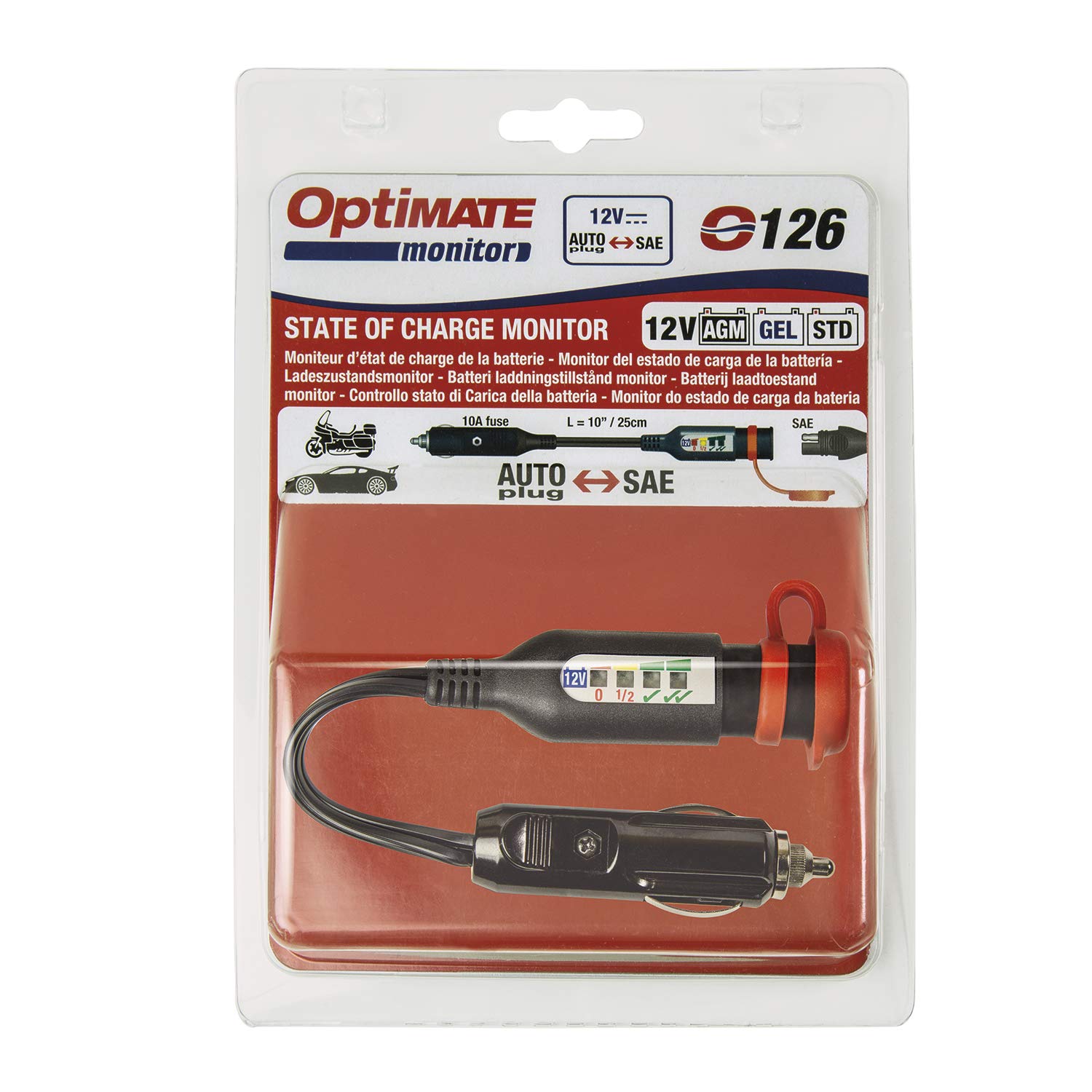 Battery status / charge system monitor OptiMATE MONITOR O-126 for 12V lead-acid, with AUTO plug