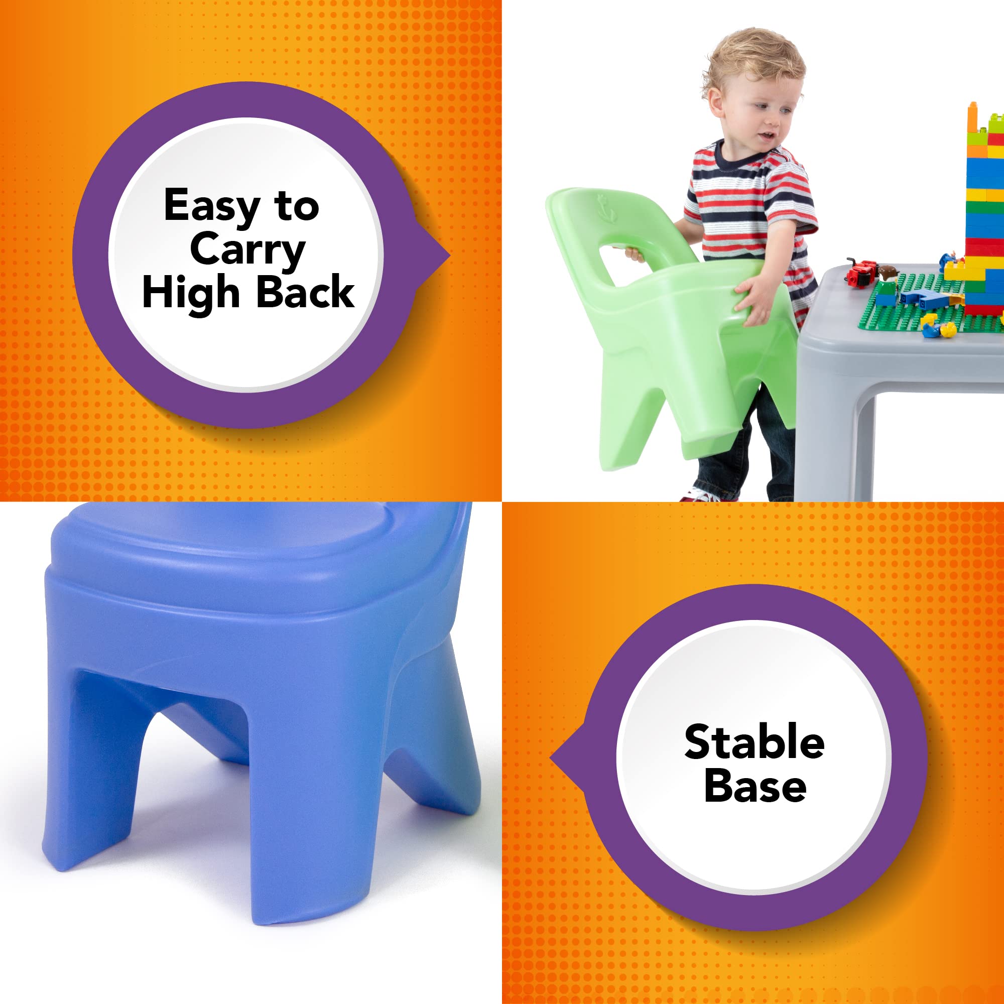 Simplay3 Kids Chair Play Around, 2-Pack of Toddler Chairs for Play Table - Blue and Lime Green, Made in USA