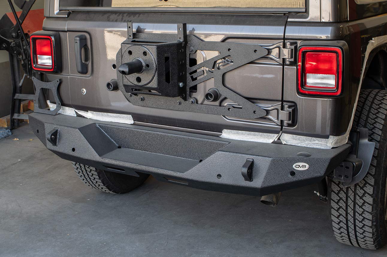 TCJL-01 | DV8 Offroad | Tire Carrier for 2018-Current Wrangler JL | Tailgate Mounted | Adjustable Tire Height | No Bumper Modifications Required | Relocated Factory Back Up Camera & 3rd Brake Light