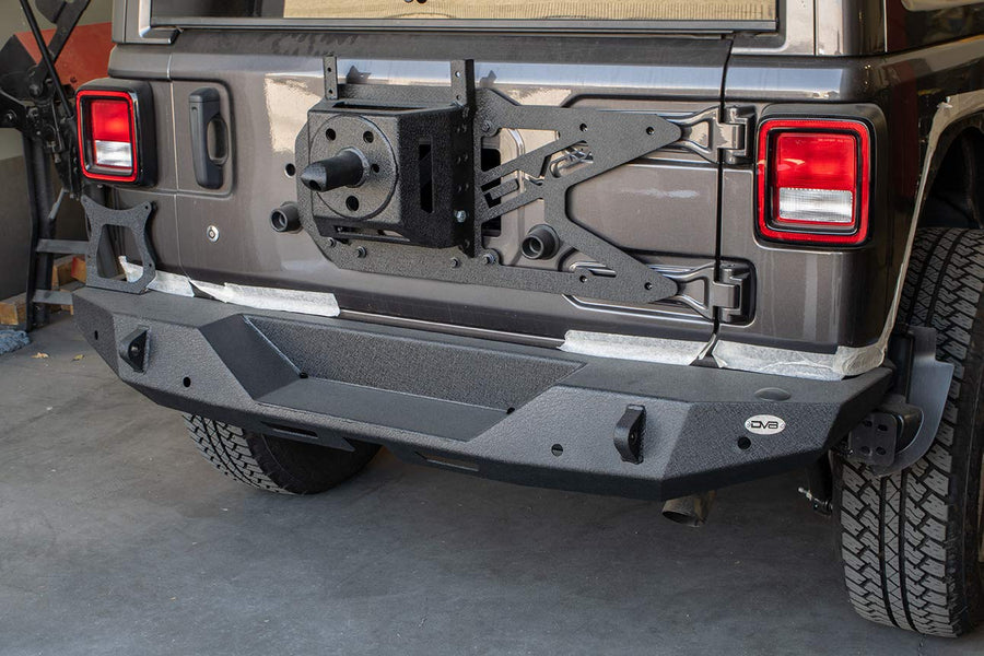 TCJL-01 | DV8 Offroad | Tire Carrier for 2018-Current Wrangler JL | Tailgate Mounted | Adjustable Tire Height | No Bumper Modifications Required | Relocated Factory Back Up Camera & 3rd Brake Light