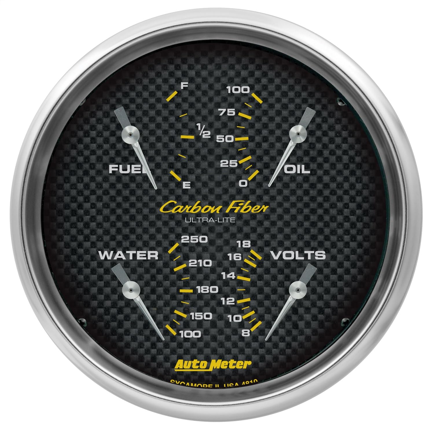 Auto Meter Gauge 4810, Quad, 5", 240Ωe-33Ωf, Elec, Carbon Fiber