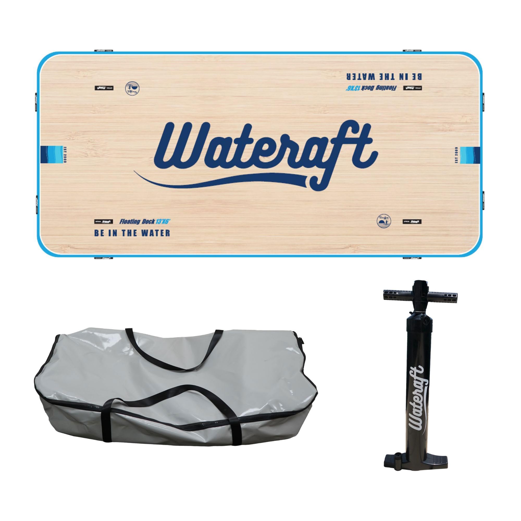 13 ft x 6 ft Wateraft Inflatable Floating Dock, Water Raft, Pad & Boat Docking Station for Lake, Pool, Beach & Ocean, w/ Handles & D-rings, Multicolor