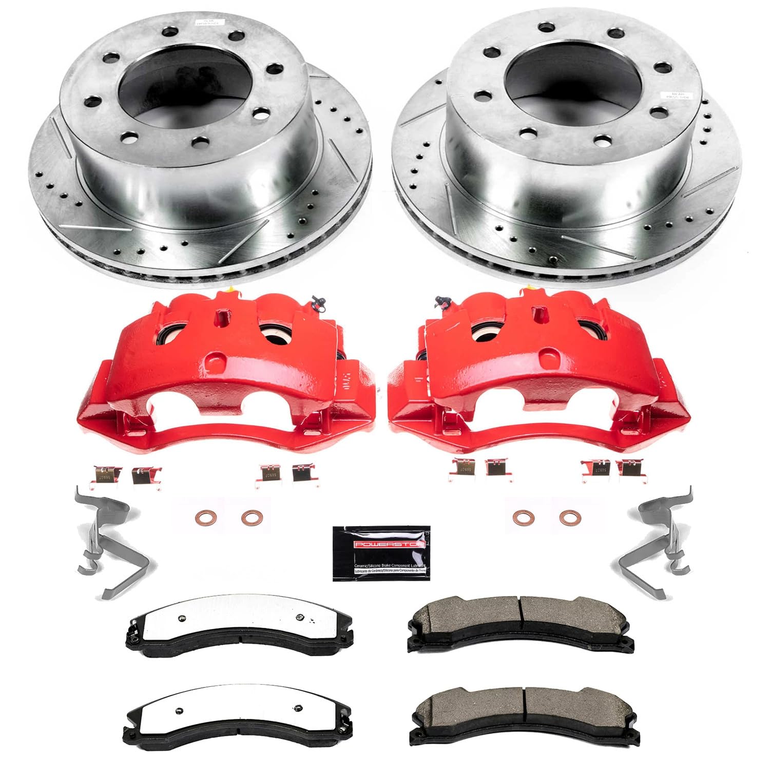 Power Stop Z36 KC7375-36 Truck & Tow Rear Caliper Kit-Drilled/Slotted Rotors, Carbon Ceramic Brake Pads, Calipers