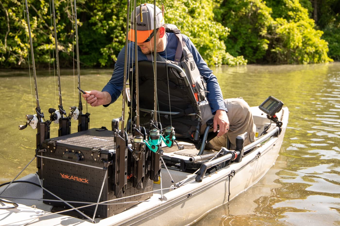 YakAttack 16" x 16" BlackPak Pro Kayak Fishing Crate with 6 Rod Holders - Black | Tackle Storage Box & Fishing Gear Organizer | Lightweight, Durable & Customizable Kayak Fishing Accessory