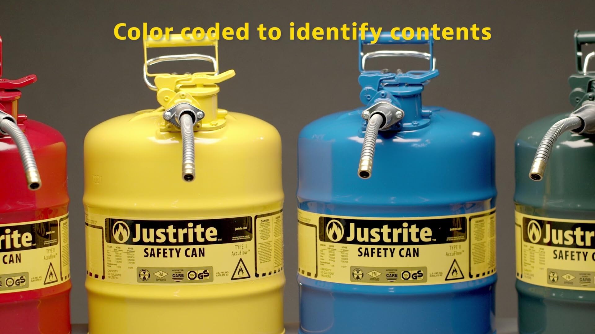 2.5 Gallon Justrite Type II Yellow Safety Can for Diesel with Flame Arrester, Self-Closing Lid, and 5/8" Flexible Metal Spout, Made in the USA, Galvanized Steel Flammable Storage Can, 7225220