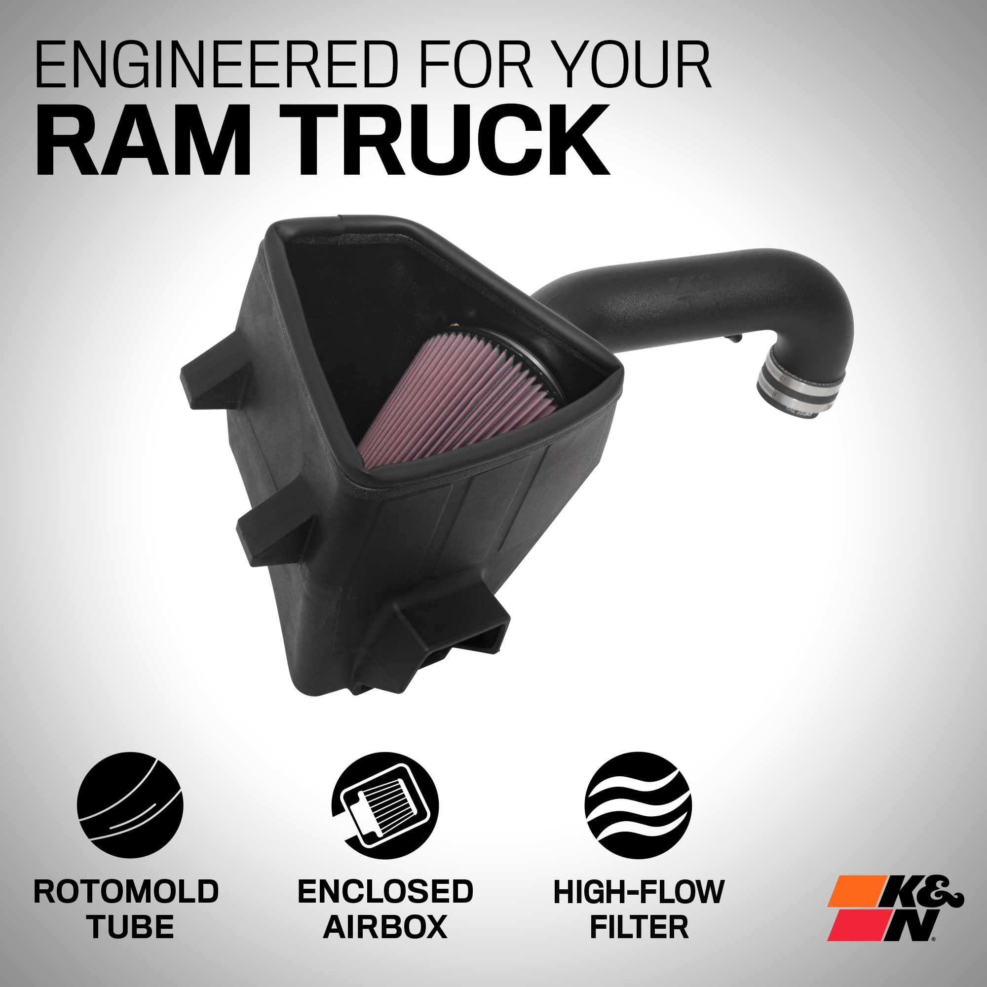 Cold Air Intake System K&N: High-Flow Air Filter, Increase Performance & Towing: Compatible with 2019-2024 RAM 1500, 63-1578