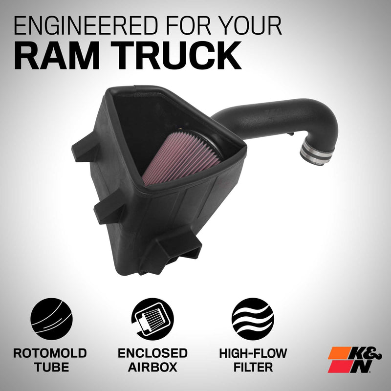 Cold Air Intake System K&N: High-Flow Air Filter, Increase Performance & Towing: Compatible with 2019-2024 RAM 1500, 63-1578
