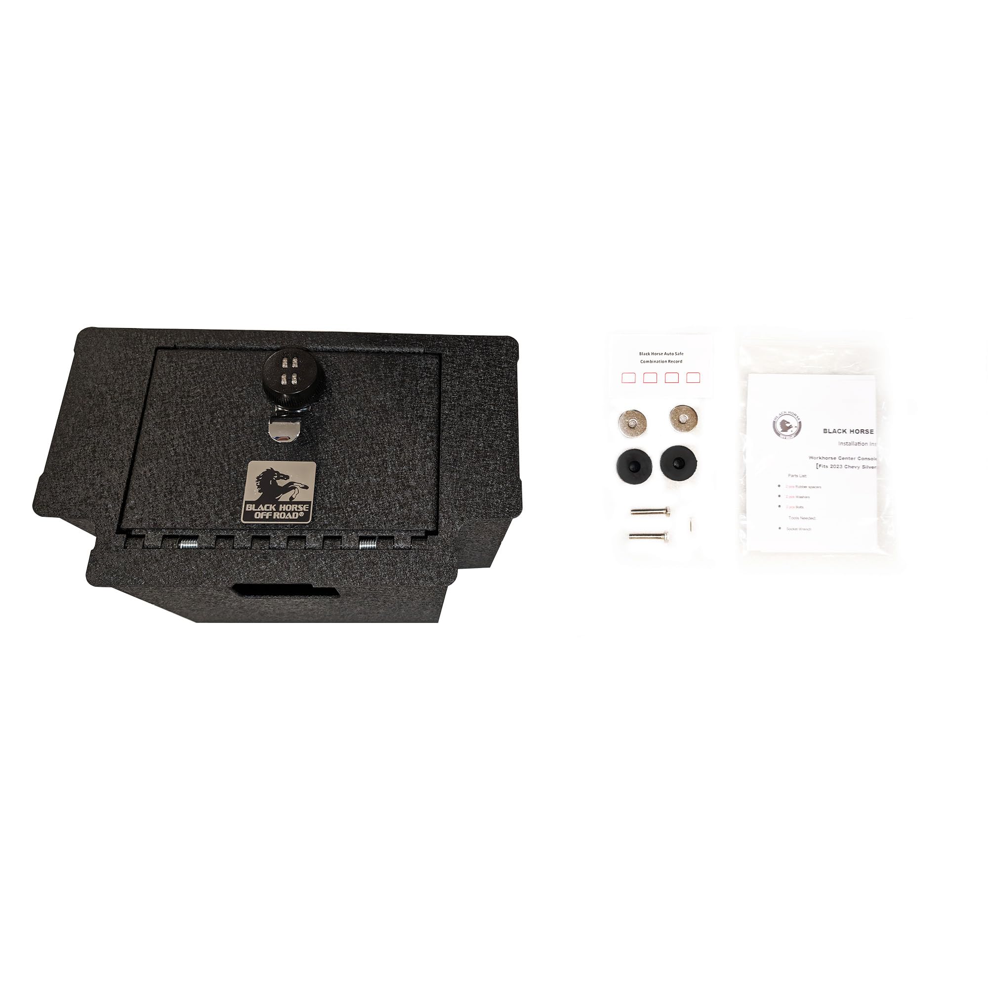 Black Horse Security Lock Box Center Console Safe, Black Gun Box Organizer, with 4 Digit Combination Resettable Lock Compatible with 2023-2024 GMC Sierra 1500|2023-2024 Chevrolet Silverado 1500-ASGM02