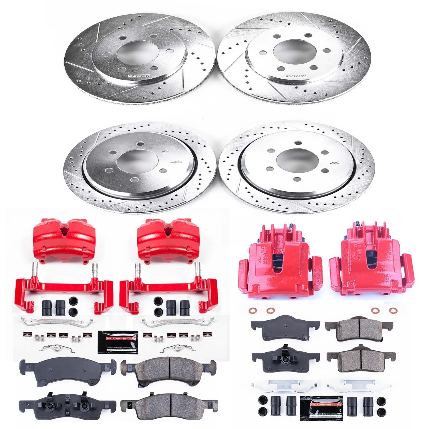 Power Stop Z23 Evolution Front and Rear Brake Caliper Kit- Brake Pads, Brake Rotors, Brake Calipers