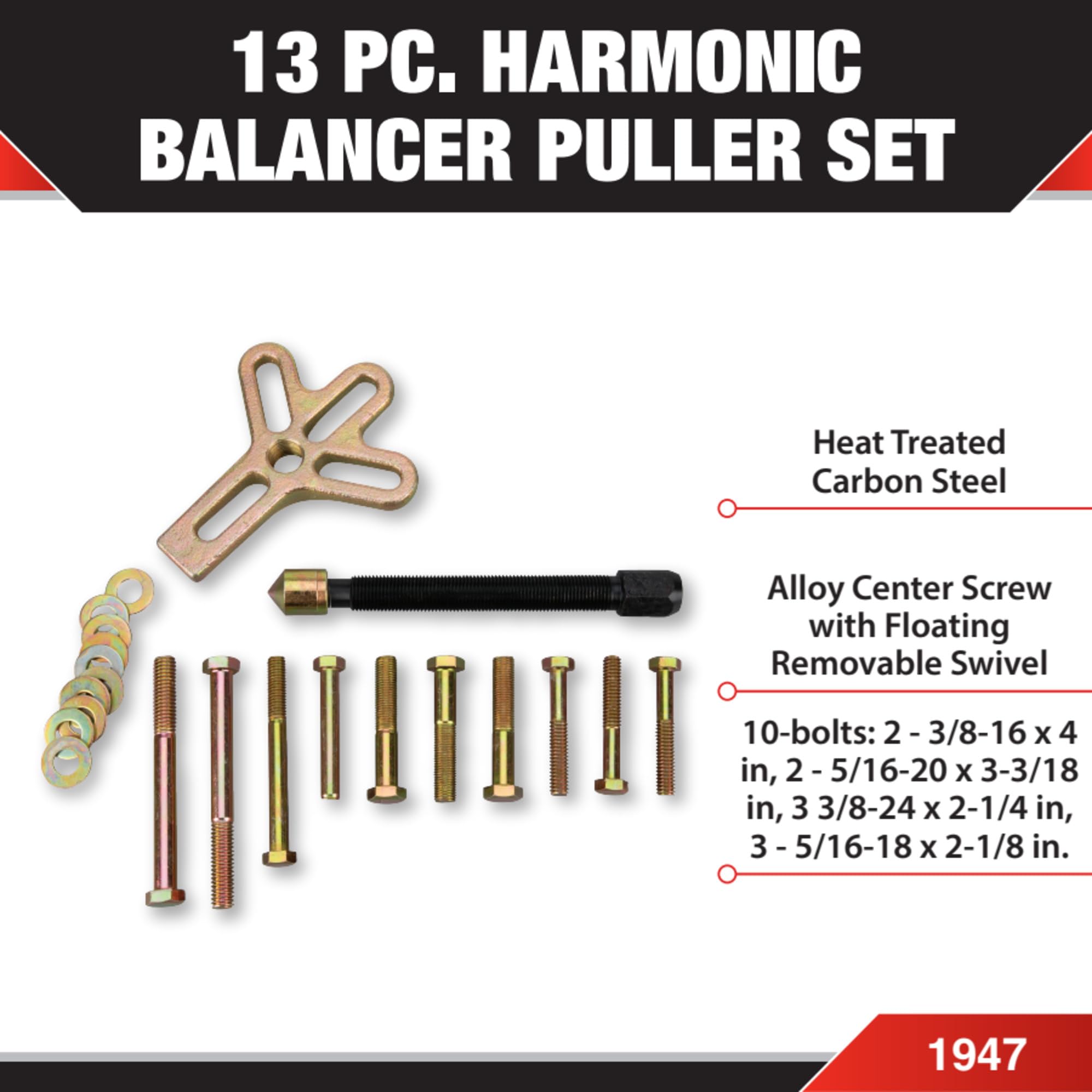 13-Piece Performance Tool Harmonic Balancer Puller - Essential Automotive Tool for Precise Engine Tuning and Maintenance