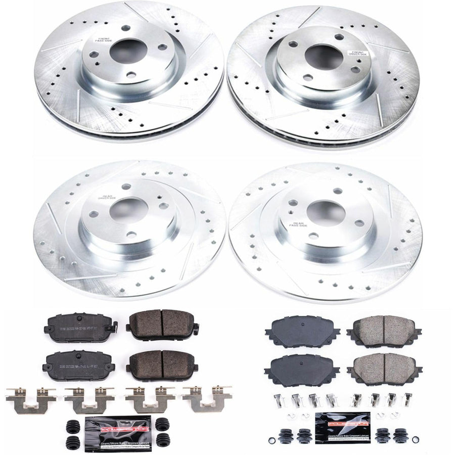 Power Stop K7359 Z23 Carbon Fiber Brake Pads Front and Rear with Drilled & Slotted Brake Rotors Kit For Fiat 124 Spider 2017-2020, Mazda MX-5 Miata 2016-2022 [Model Specific]