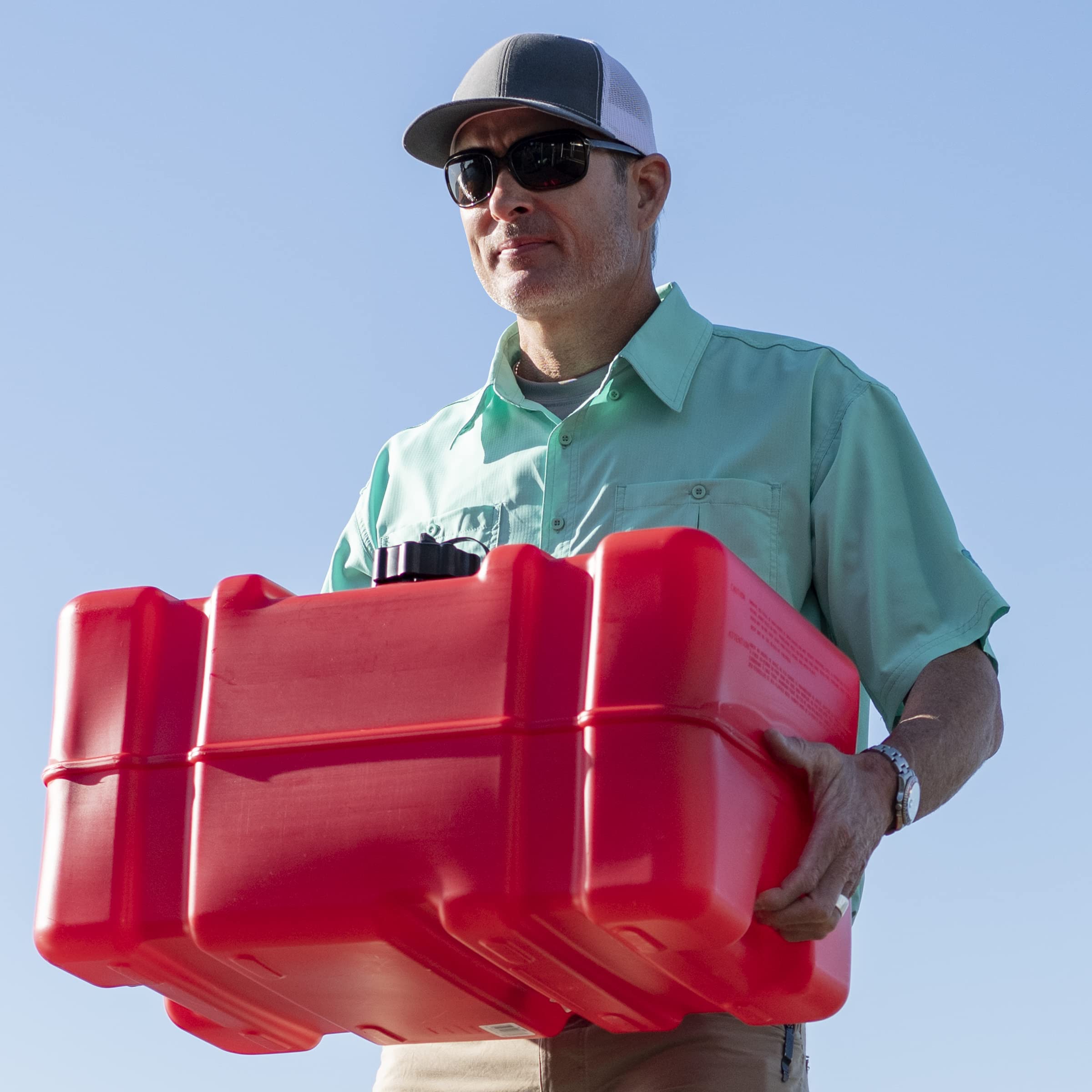 12 Gallon Scepter Portable Marine Gas Can, Large Capacity Boat Fuel Tank, 2-Way Vented Cap, Built-In Fuel Gauge & Pick-Up, Handles, EPA & CARB Compliant, Tall Profile, 22.9"L x 14.3"W x 13.9"H (08668)