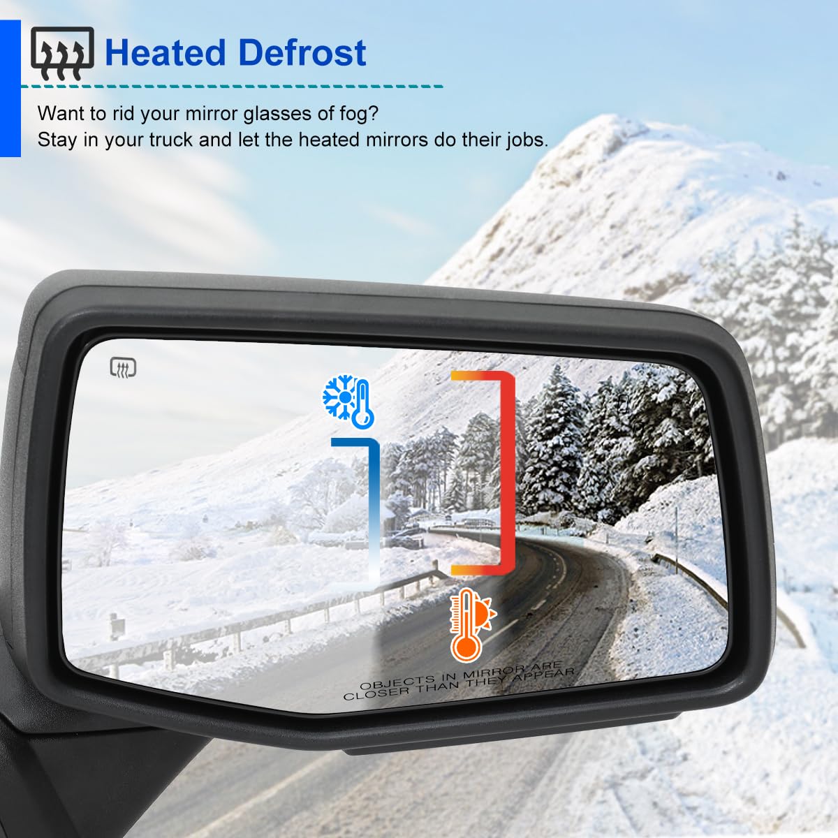 Spec-D Tuning Black Right Passenger Side Power Fold Power Heated Side Mirror w/Blind Spot + Temp Sensor Compatible with 2019-2025 Chevy Silverado 1500