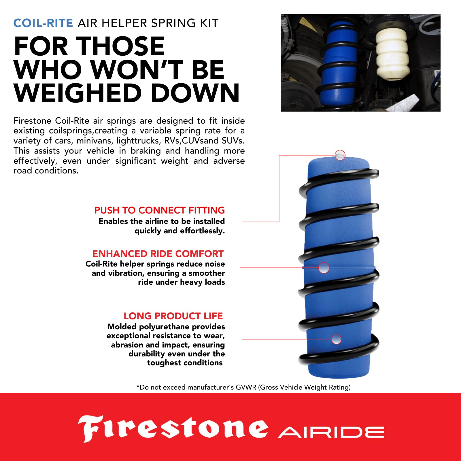 Firestone 4164 Airide Coil-Rite Rear Springs Kit fits 2008-2021 Land Cruiser and 2008-2016 Sequoia with Rear Coil Springs Only | 5-35 PSI | Load Capacity of 1,000 Pounds