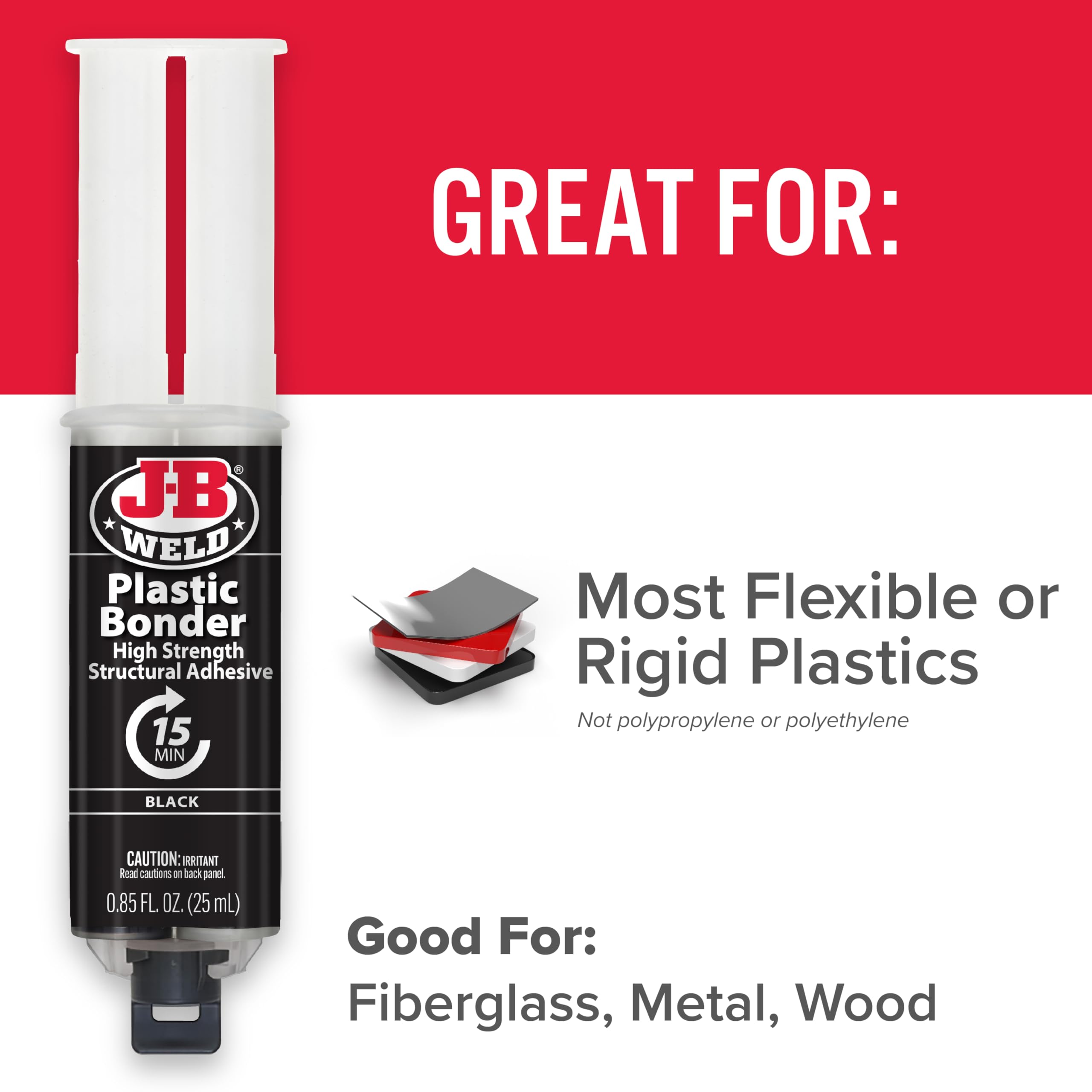 J-B Weld Plastic Bonder 50139 Body Panel Adhesive and Gap Filler Syringe - Black - 25 ml