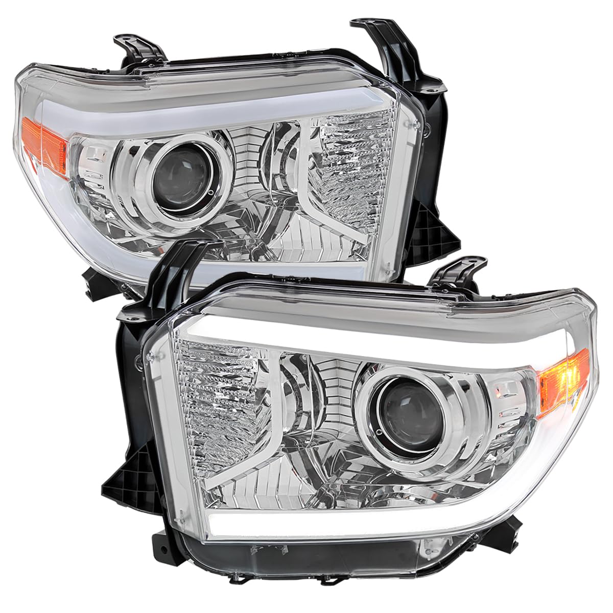 Chrome Projector Headlights w/LED Tube SPEC-D TUNING Compatible with 2014-2021 Toyota Tundra, Left + Right Pair Headlamp Assembly