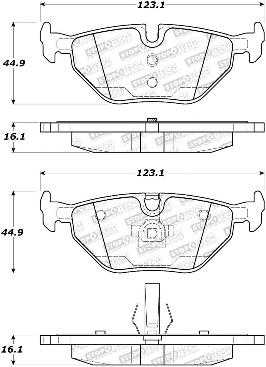 Rear StopTech 308.06922 Brake Pads with Shims and Hardware Street