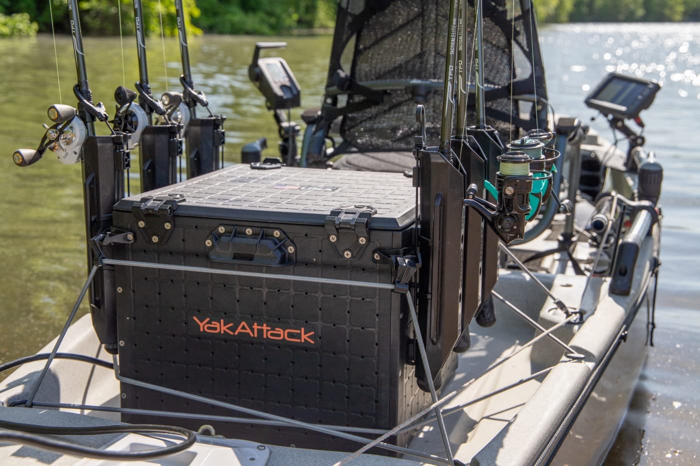 YakAttack 16" x 16" BlackPak Pro Kayak Fishing Crate with 6 Rod Holders - Black | Tackle Storage Box & Fishing Gear Organizer | Lightweight, Durable & Customizable Kayak Fishing Accessory