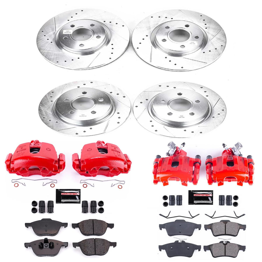 Power Stop Z23 Daily Driver Front and Rear Brake Caliper Kit-Drilled/Slotted Rotor, Brake Pads & Calipers For Volvo C30 2008-2013 [Model Specific]